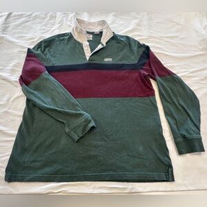 Vintage Men’s Levi's Green and Burgundy Rugby Shirt